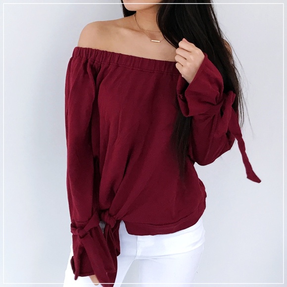 Tops - Madelyn - Red Off The Shoulder Long Sleeve